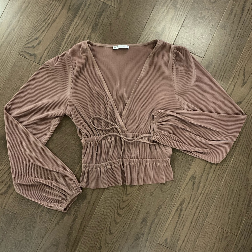 Zara Pleated Long Sleeve Top